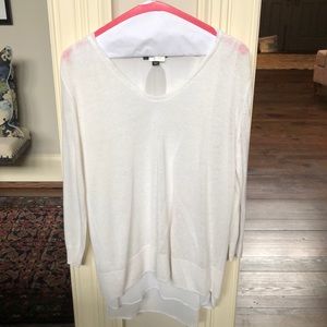 White sweater with cut out back and satin liner